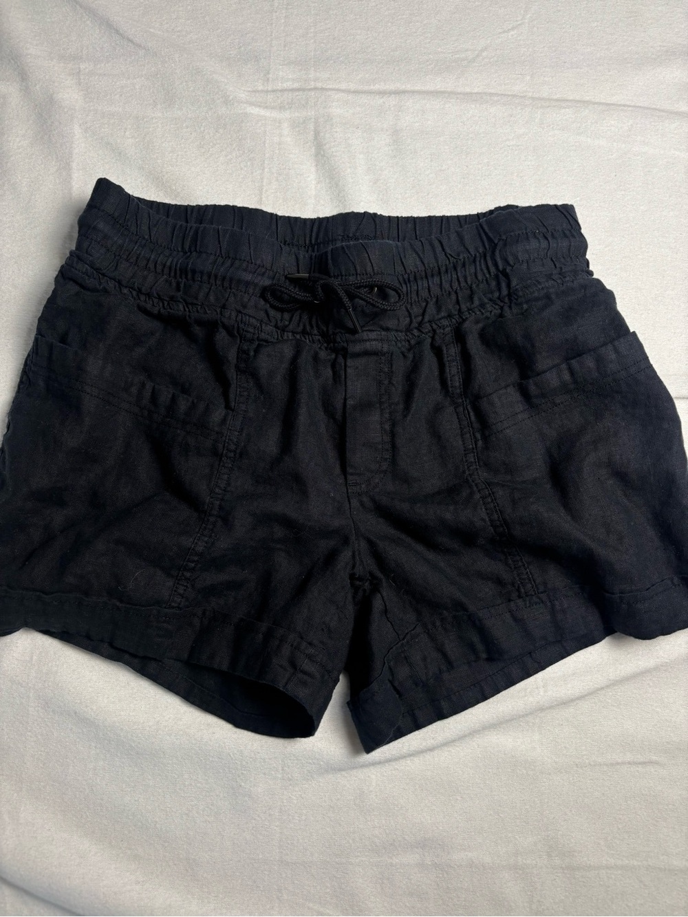 Athleta Black High-Waist Drawstring Linen-Blend Shorts